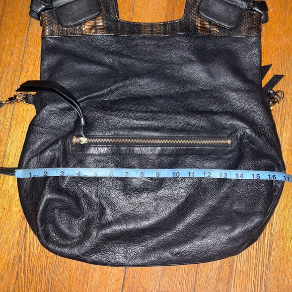 Foley + Corinna Black Leather Multi-Functional Bag with Animal Print Accent EUC - Picture 7 of 16